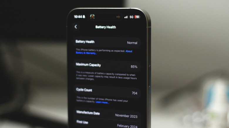 Battery Health screen on an iPhone