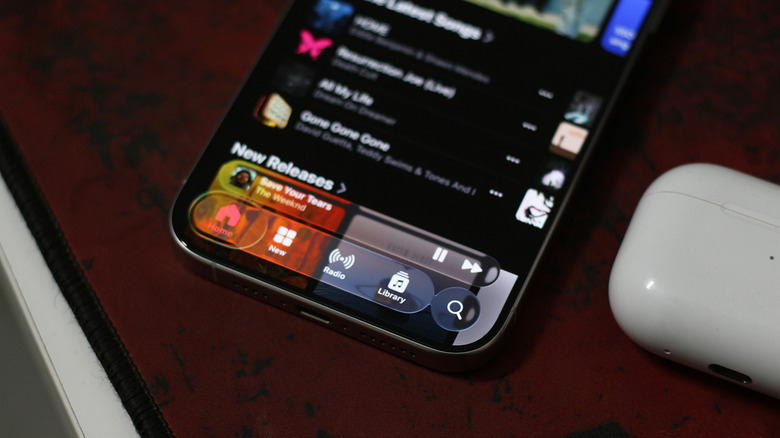 Liquid Glass elements in the Music app on iPhone