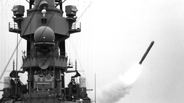 USS Missouri firing a Tomahawk Land Attack Missile during Operation Desert Storm