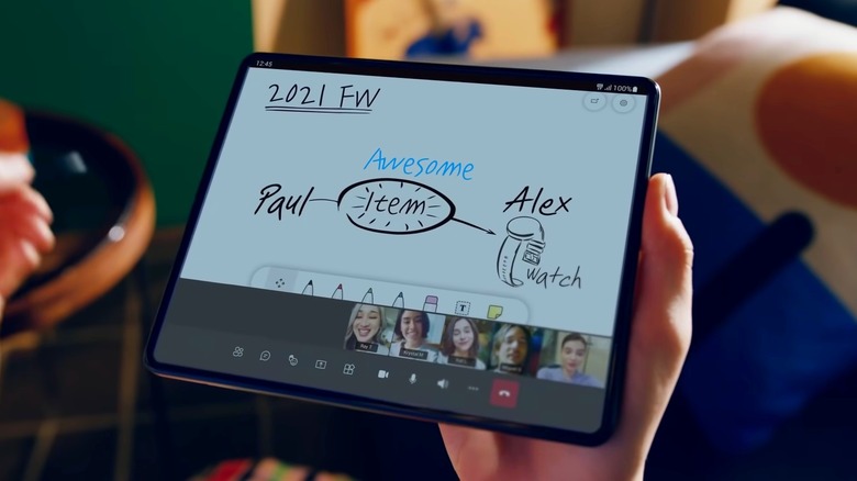 The nearly invisible selfie camera on Galaxy Z Fold 3.
