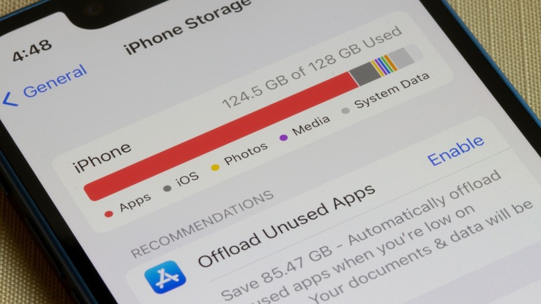 an iPhone with 128GB of storage with less than 4GB remaining free space