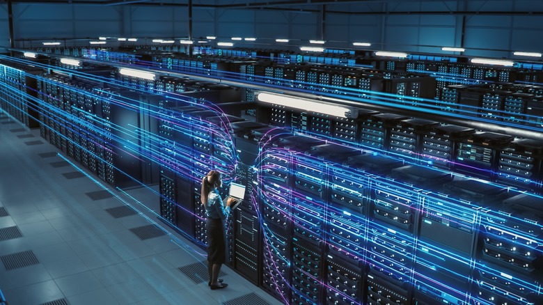 Woman checking servers