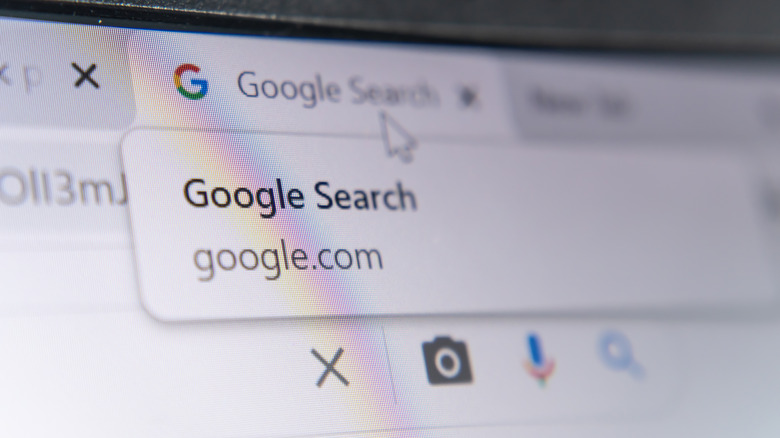 Google Search label on Google Chrome web browsing tab