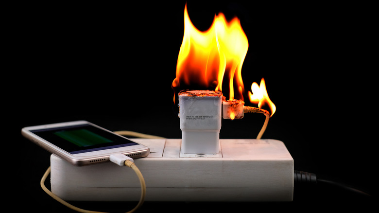 Phone charger on fire
