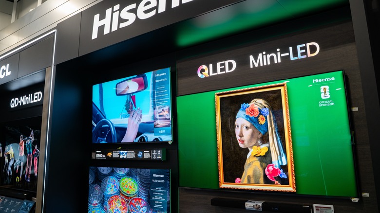 View of Hisense QLED Mini-LED television display in retail store