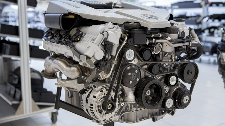 6.3-liter AMG M156 V8 engine on display
