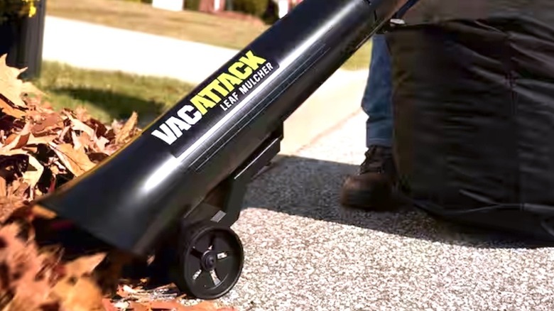 Ryobi vaccum/mulcher sucking up leaves from curb