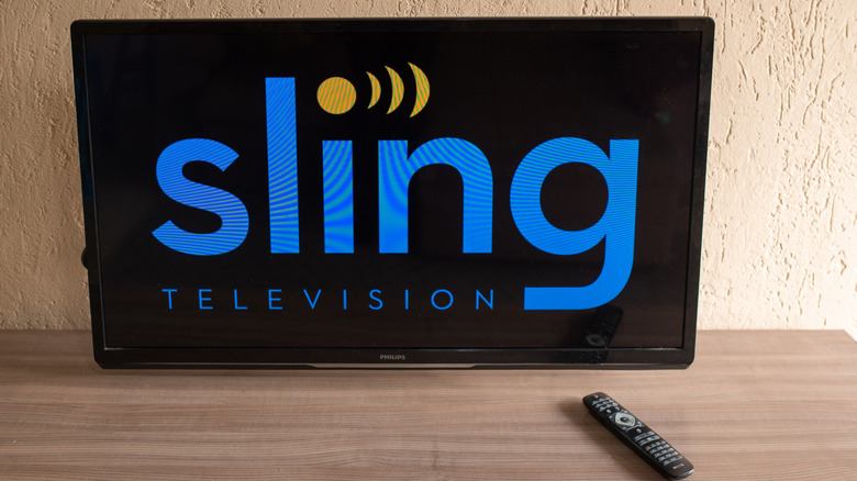 Television displaying Sling TV logo
