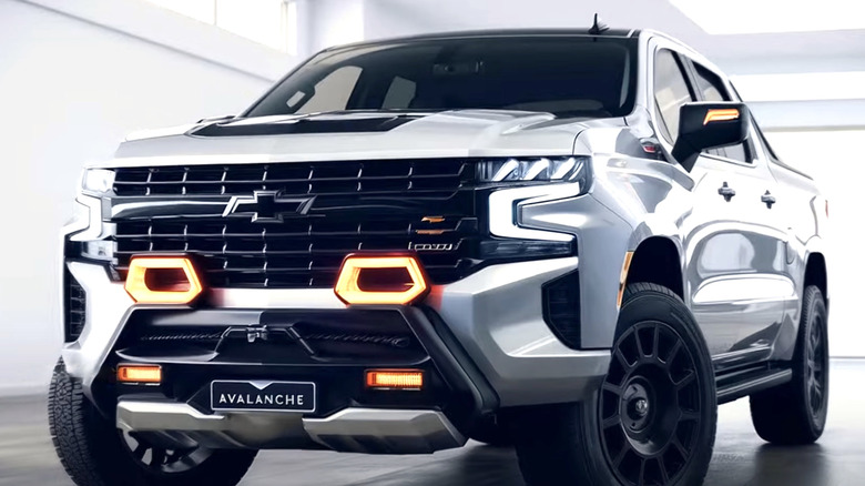 Front end view of the faux 2025 Chevy Avalanche