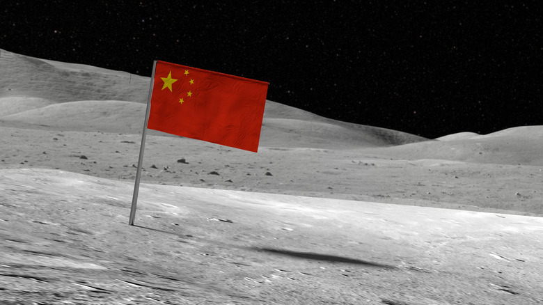A rendering of the Chinese flag on the moon