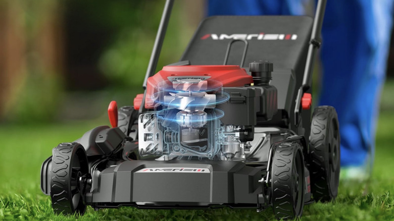 Person using Amerisun lawn mower