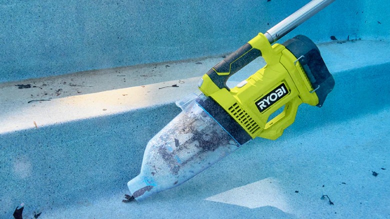 Inside of a pool being cleaned by Ryobi Pool Vacuum