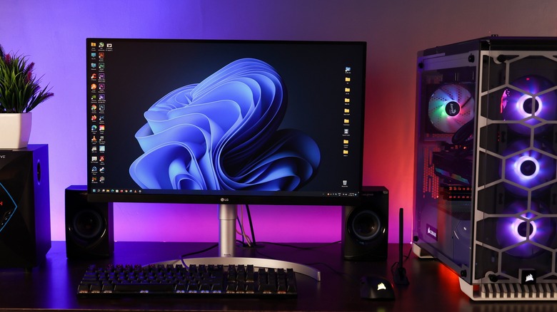 Windows 11 Desktop gaming PC Setup in a dark room