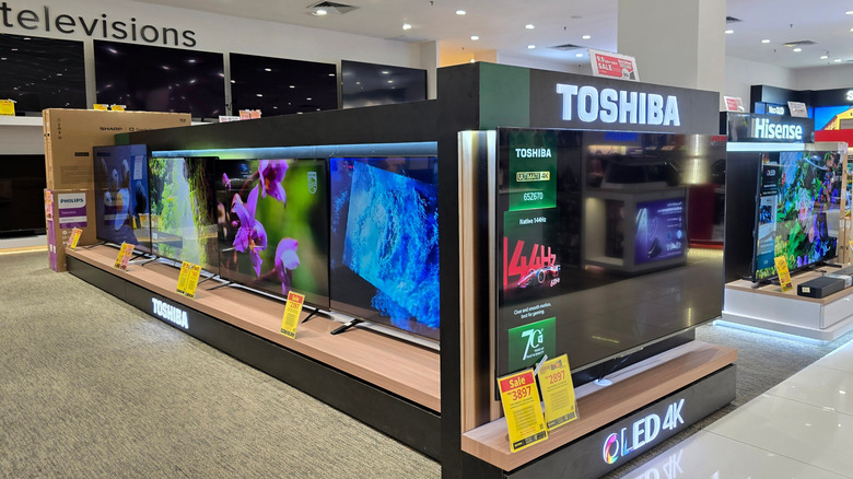 Toshiba TVs being displayed at a TV store