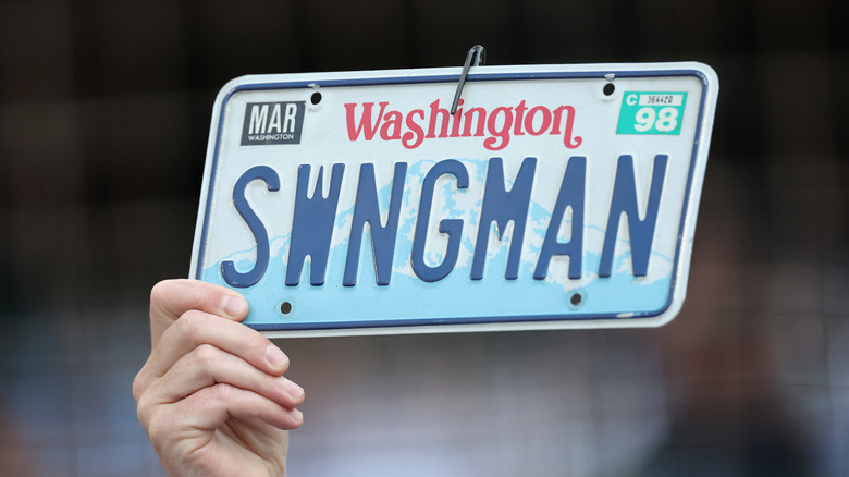 A Washington State license plate customized to read 
