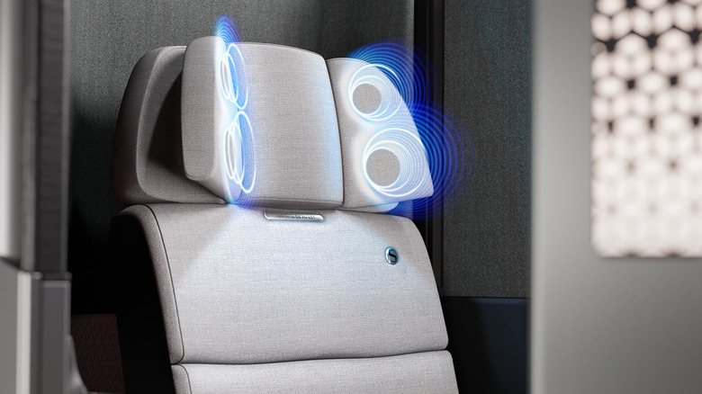 Headrest on an airplane with the Euphony speaker system