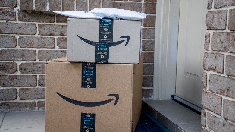 Amazon Prime parcels on a doorstep