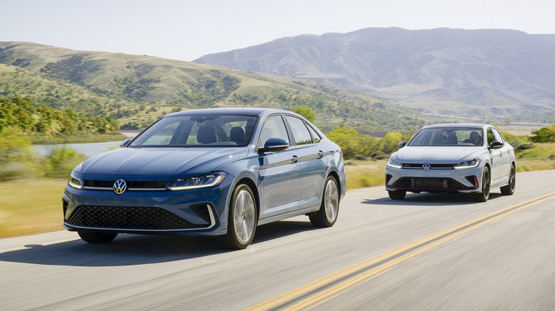 2025 Volkswagen Jetta and Jetta GLI driving on country road