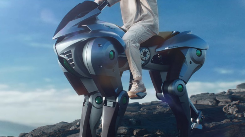 Kawasaki Heavy Industries' Corleo, seen from the side with a rider aboard.