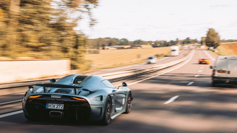 Koenigsegg Regera on public highway, rear-view
