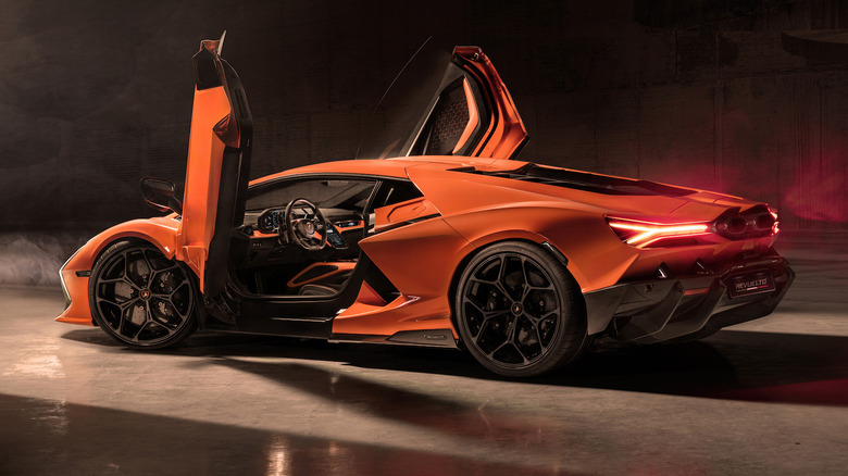 Lamborghini Revuelto rear with open doors