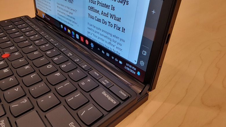 closeup on thinkpad x1 fold display and keyboard