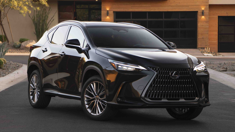 Black 2026 Lexus NX parked in front of a house.