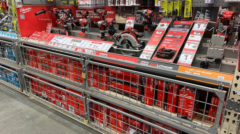 A Milwaukee tool display at Home Depot.