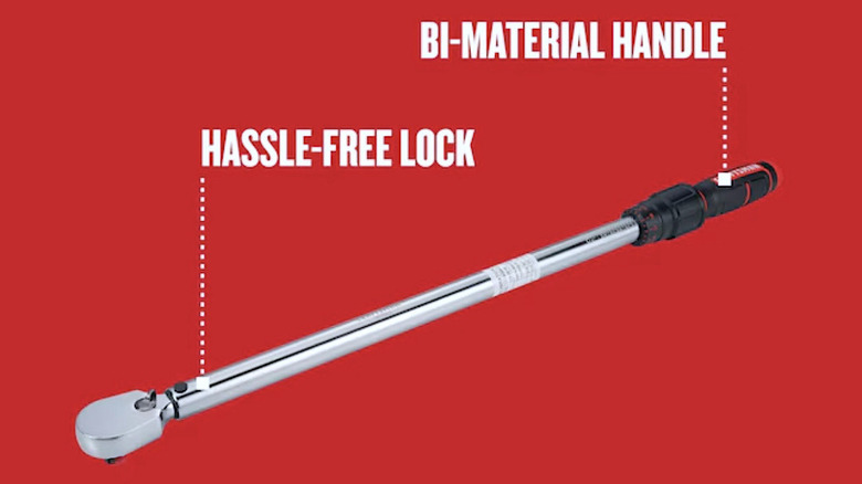 Lock and handle features labeled on Craftsman Torque Wrench