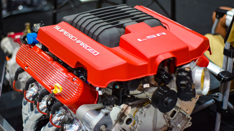 The LSA V8 on display at a tuning show, close-up shot