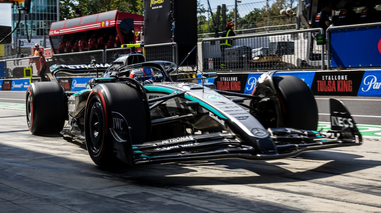 Mercedes Formula 1 car during pit stop