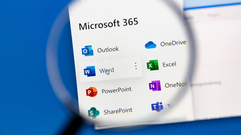Magnifying glass over Microsoft 365 products