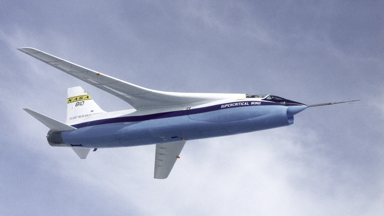 A flying Vought F-8A Crusader, which was selected by NASA as a testbed aircraft.