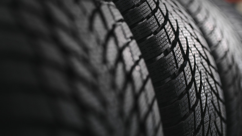 Close up of the texture of a tire.