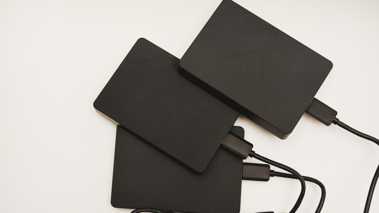 Hard drives on a white background