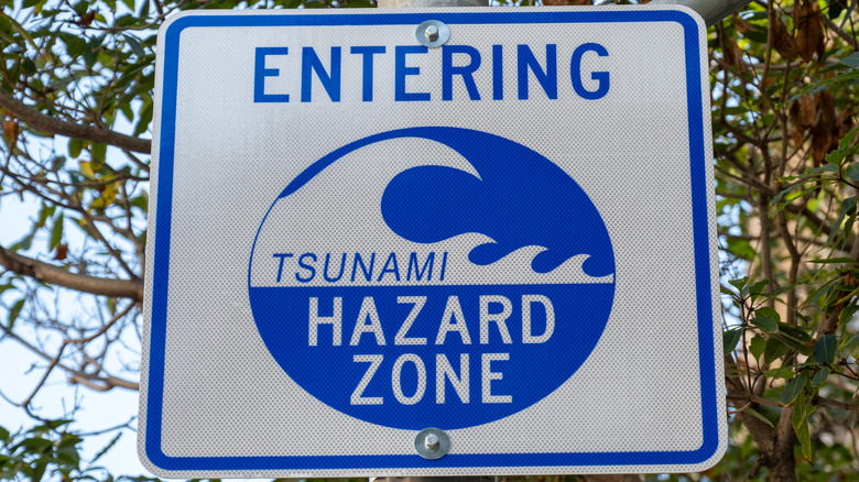A tsunami hazard area sign