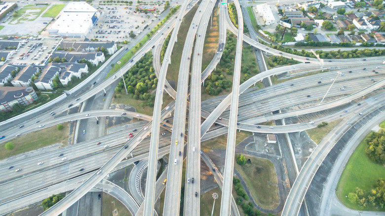 Aerial view of highway interchange in Houston, Texas