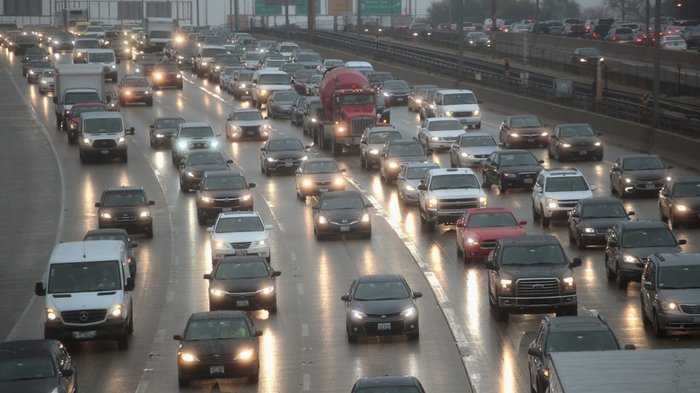 Heavy traffic on a highway in Chicago, Illinois.