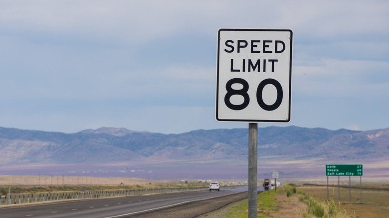 An 80-mph speed limit sign on a rural insterstate