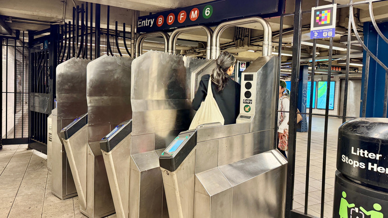 Newly installed spikes in a New York subway station