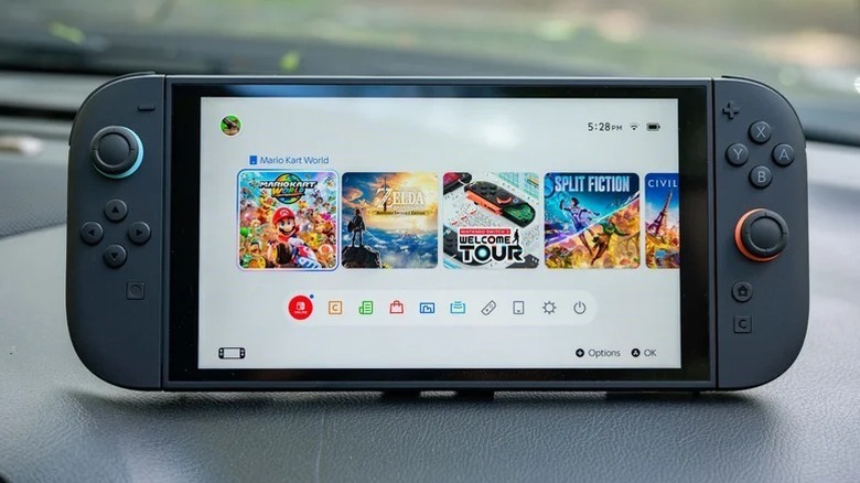 Nintendo Switch 2 displayed on car dashboard