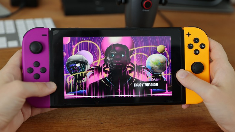 Purple and yellow Nintendo Switch