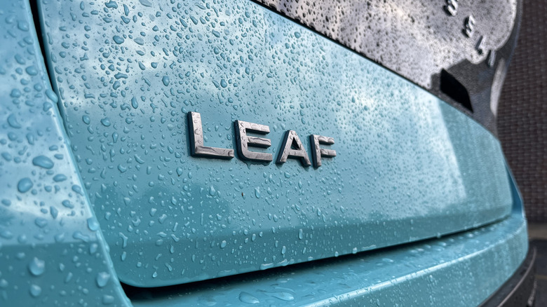 Nissan Leaf rear badge detail.