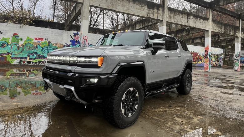 GMC Hummer EV on wet pavement