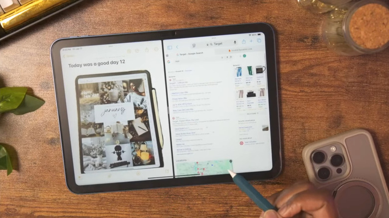 iPad on table with two apps in Split View