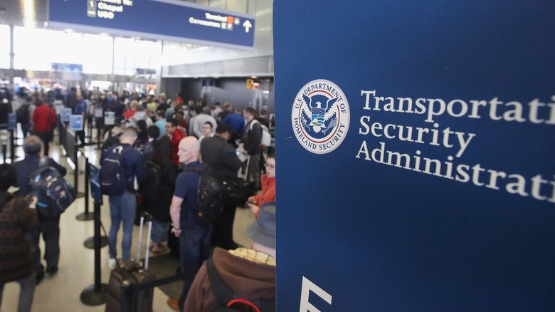 Close up view of TSA checkpoint and sign