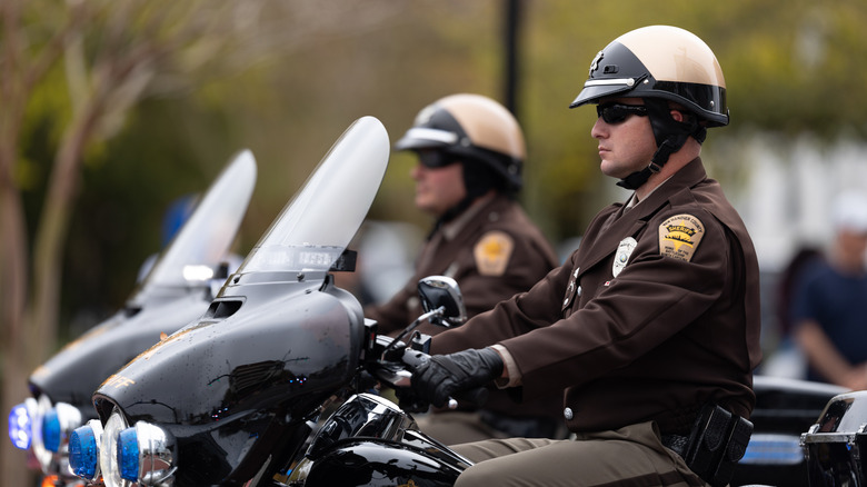 North Carolina Sheriffs on police motorcycles with blurred background
