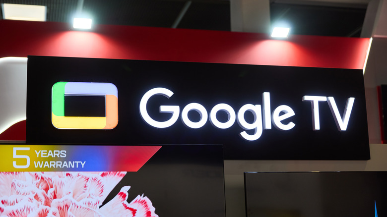 Sing showing Google TV logo displayed over television screens