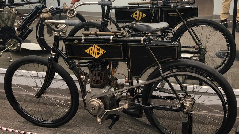 A 1902 Orient motorcycle at the St. Francis Motorcycle Museum in St. Francis, Kansas.