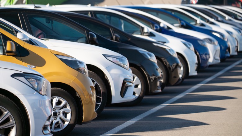 A lot of cars in a rows
